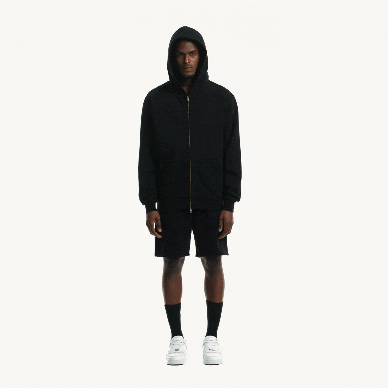 Black Regular Zipped Hoodie